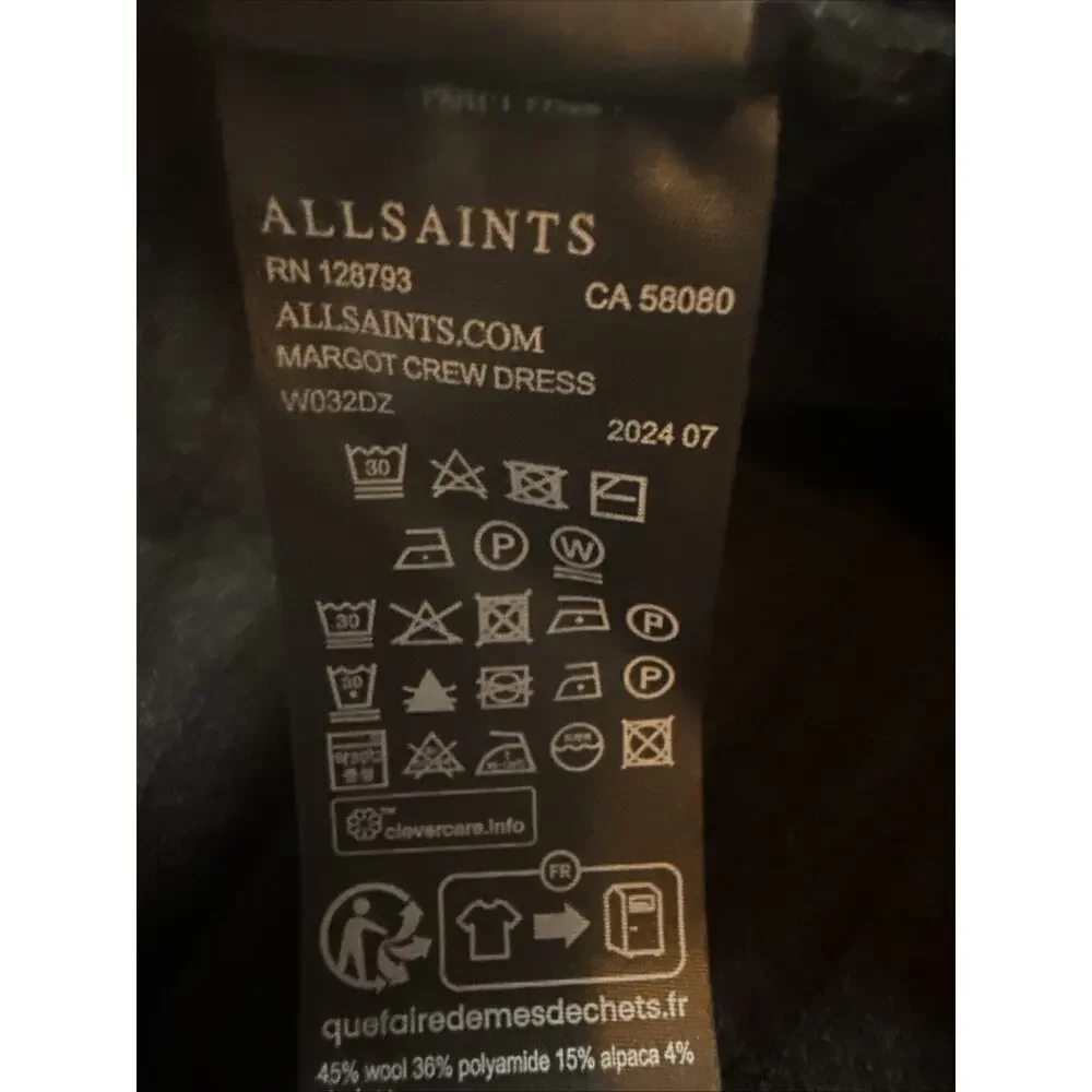All Saints Dress Margot Crew Wool Aplaca Blend Ribbed Sweater Tank Dress Black S
